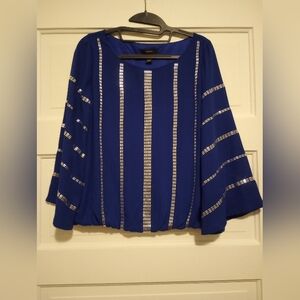Gorgeous royal blue, silver metallic blouse